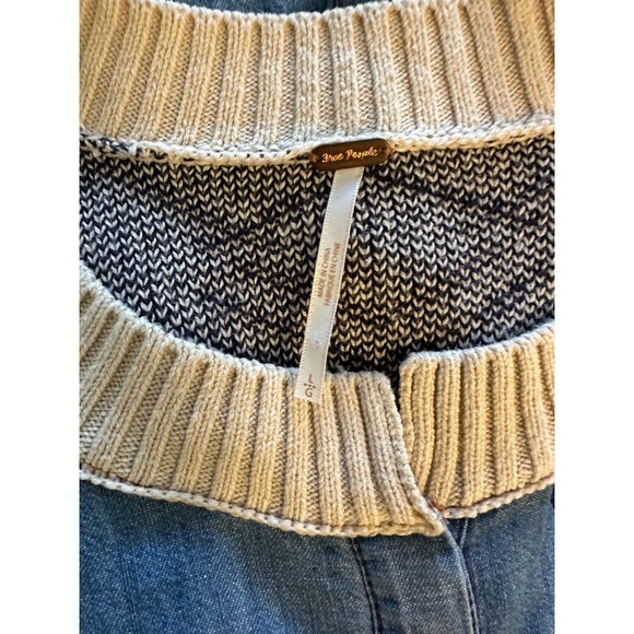 Free People Dominic Denim Mini Dress Knit Sweater Sleeves Button Down size L EUC - Picture 13 of 13